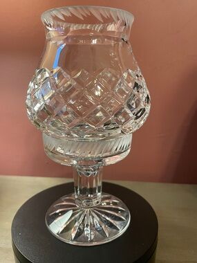 VTG Hand Etched and Cut Crystal Fairy Lamp Hurricane Candle Holder 7.5"